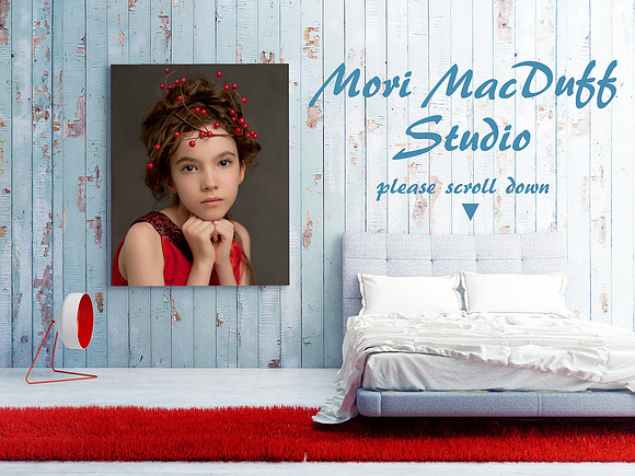 poster on blue wooden wall, bedroom 3d illustration