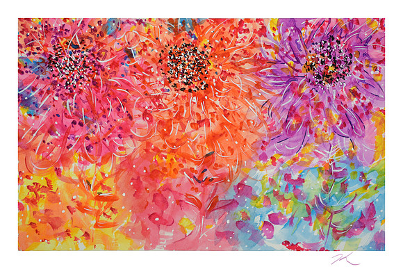 "Blooms On The Hill" 12x18" July 2017 Mixed Media
